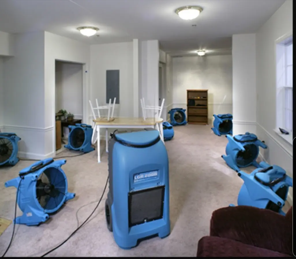 Air movers and dehumidifier setup for Water Damage Restoration in Rosendale